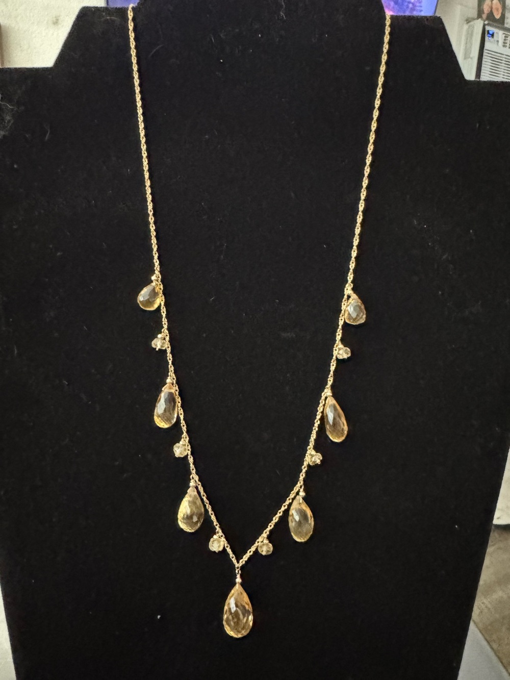 Ross-Simons 14k Gold Necklace with Smoky Teardrop Crystal Drops - Picture 2 of 4